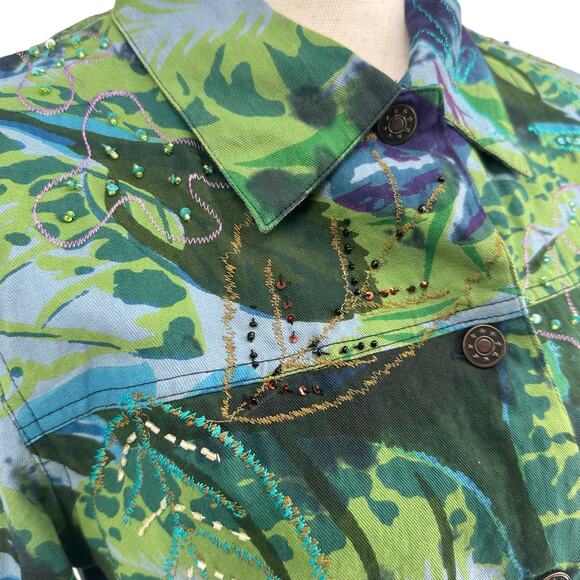 NWT Vintage Tantrums Blue Floral Beaded Twill Jacket Sz M - Picture 4 of 8